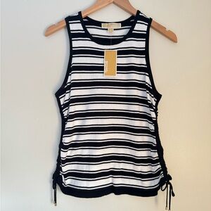 Michael Kors Black and White Striped Side Ties Tank Top